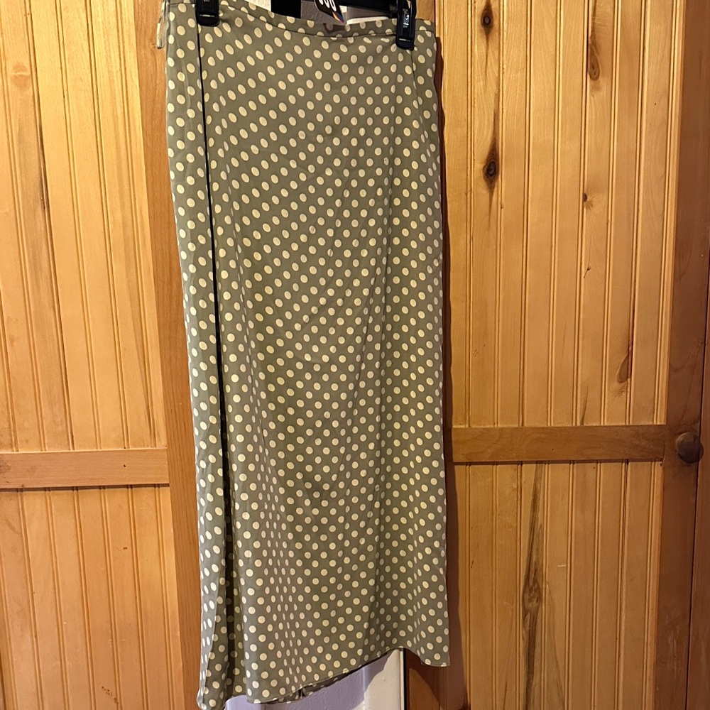 DKNY Olive Polka Dot Midi Skirt